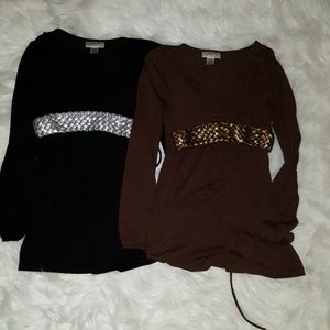 Black and Brown Belted Long Sleeve Shirts